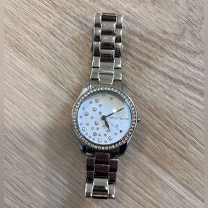 Betsey Johnson Silver Watch with Crystal Accents
